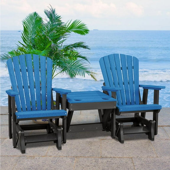 Bed Bath & Beyond Resin Patio Furniture Set with Gliders and Table, Black & Blue