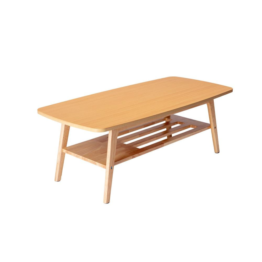 Natural Light Oak 2-Tier Coffee Table with Storage Shelf