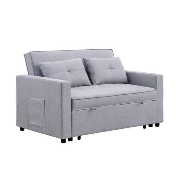 Zoey Linen Convertible Sleeper Loveseat Sofa with Side Pocket in Light ...