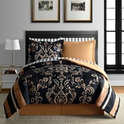 Bed Bath and Beyond Lanwood Sabrina 6 Piece Black and Gold Damask Comforter Bedding Set, Cal King