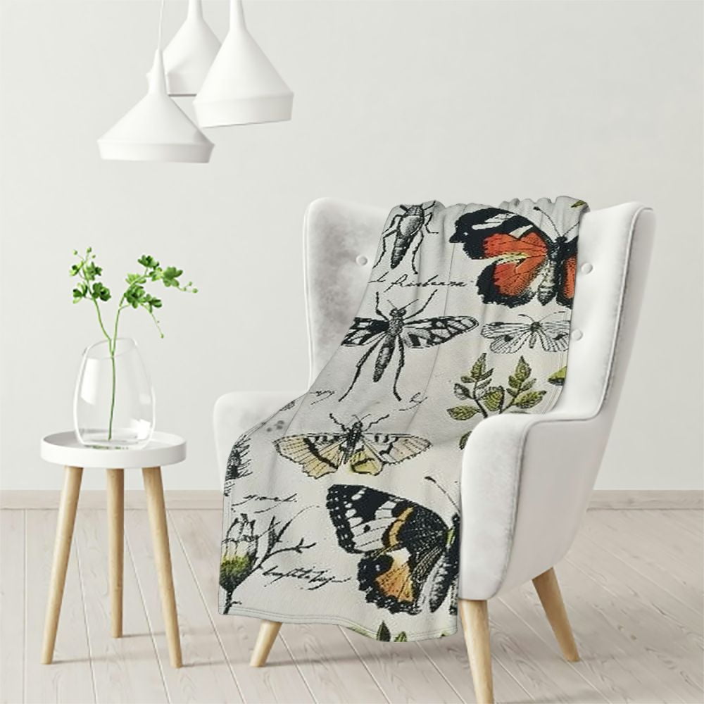 Bed Blanket Fuzzy Comfy Flannel Bedding Blankets Queen Size Butterfly