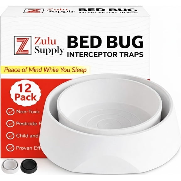 Bed Bug Interceptor Traps  White 12-Pack Passive Monitor & Detection Trap  Universal Fit for Bed & Furniture Legs  Reusable Non-Climbable Wall Pest Control Protection (White 12-Pack)