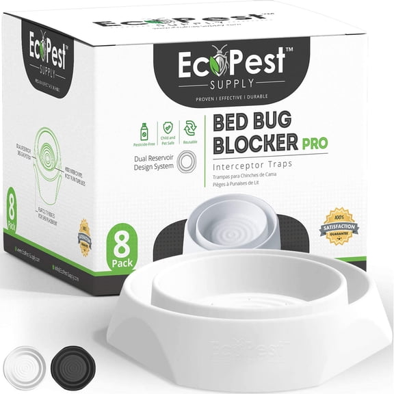 Bed Bug Interceptors  8 Pack | Bed Bug Blocker (Pro) Interceptor Traps (White) | Insect Trap, Monitor, and Detector for Bed Legs
