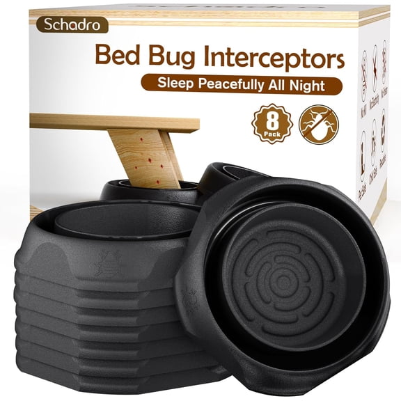 Bed Bug Interceptors, 8 Pack Bed Bug Traps, Insect Detector for Bed, Sofa & All Furniture. 24/7 Monitor, 360 Protection for Your Family's Peaceful Sleep, Black