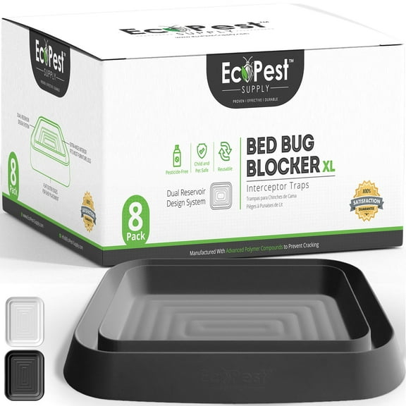 Bed Bug Interceptors (Black) | Bed Bug Blocker (XL) Traps for Bed Legs — 8 Pack | Extra Large Interceptor, Monitor, Detector, and Trap for Bed Bugs
