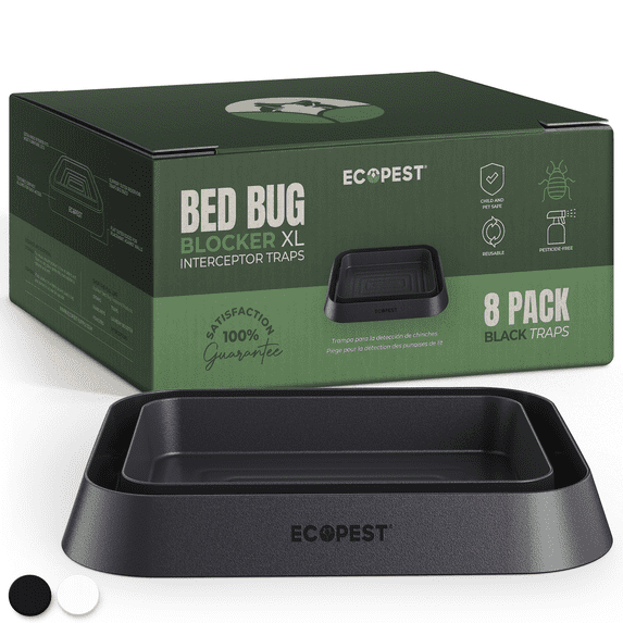 Bed Bug Interceptors (Black) | Bed Bug Blocker (XL) Traps for Bed Legs — 8 Pack | Extra Large Interceptor, Monitor, Detector, and Trap for Bed Bugs