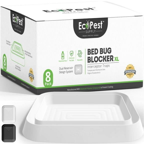 Bed Bug Interceptors (White) | Bed Bug Blocker (XL) Traps for Bed Legs — 8 Pack | Extra Large Interceptor, Monitor, Detector, and Trap for Bed Bugs