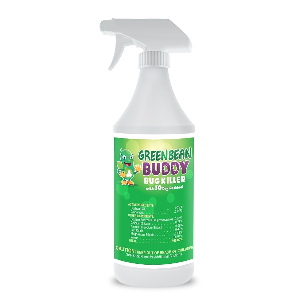 Bed Bug Killer, Flea Tick Treatment, Roach Killer with Residual Protection, Child & Pet Friendly, Green Bean Buddy Bug Spray, 32oz