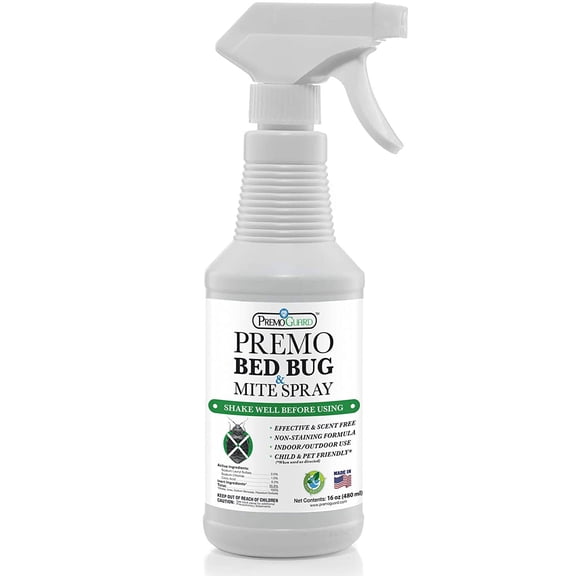 Premo Guard Bed Bug & Mite Killer Spray 16 oz Natural Non-Toxic Formula Stain Free and Scent Free Safe for Bedding, Furniture, and Clothing