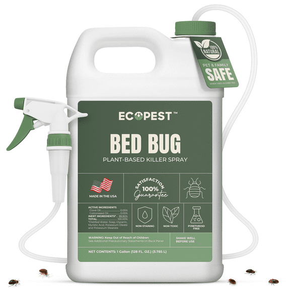 Bed Bug Spray Natural, Plant-Based Killer for Carpet Beetles, Eggs & Nymphs | Fabric & Furniture-Safe Home Treatment for Indoor Use | Child & Pet Safe, Low Odor, Eco-Friendly (1 Gallon)