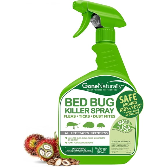 Bed Bug Spray Scentless Natural Bed Bug Killer for Home & Mattress, Kills Bed Bugs, Nymphs & Eggs on Contact Non-Staining, Kid & Pet Safe Flea, Tick & Dust Mite Control, 16 oz
