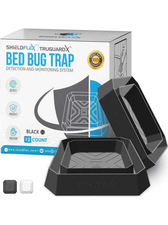 Bed Bug Trap 12 Pack | TruGuard X Bed Bug Interceptors (Black) | Eco Friendly Bed Bug Traps for Bed Legs | Insect Detector, Interceptor, and Monitor for Pest Control and Treatment