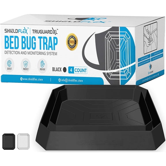 Bed Bug Trap — 4 Pack | TruGuard XL Bed Bug Interceptors (Black) | Extra Large Bed Bug Traps for Bed Legs | Reliable Insect Detector, Interceptor, and Monitor for Pest Control and Treatment