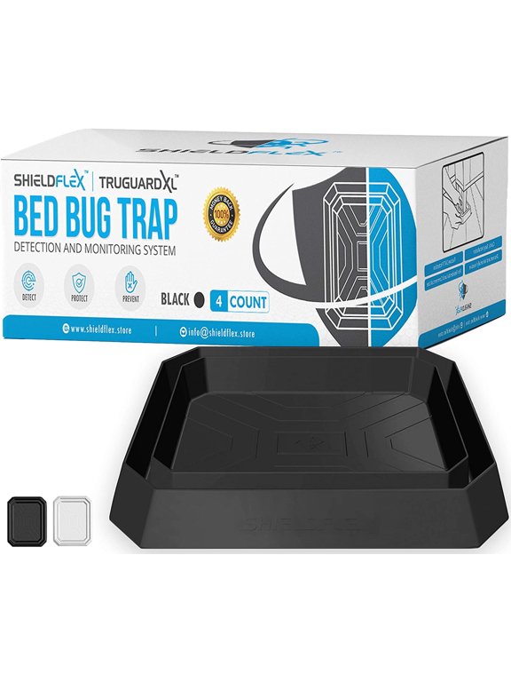 Bed Bug Trap — 4 Pack | TruGuard XL Bed Bug Interceptors (Black) | Extra Large Bed Bug Traps for Bed Legs | Reliable Insect Detector, Interceptor, and Monitor for Pest Control and Treatment
