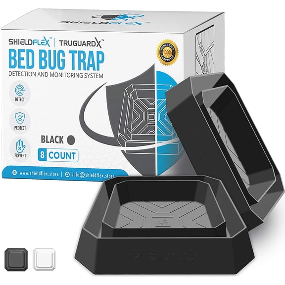 Bed Bug Trap 8 Pack | TruGuard X Bed Bug Interceptors (Black) | Eco Friendly Traps for Bed Legs | Reliable Insect Detector, Interceptor, and Monitor for Pest Control and Treatment
