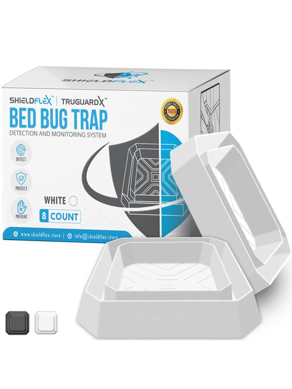Bed Bug Trap — 8 Pack | TruGuard X Bed Bug Interceptors (White) | Eco Friendly Bed Bug Traps for Bed Legs | Insect Detector, Interceptor, and Monitor for Pest Control and Treatment