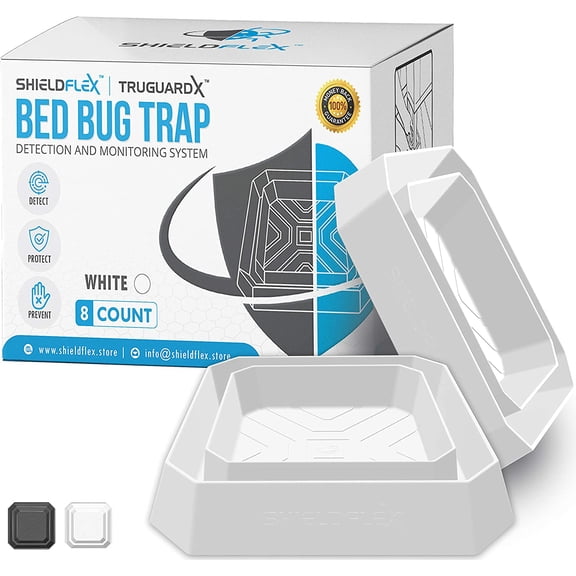 Bed Bug Trap  8 Pack | TruGuard X Bed Bug Interceptors (White) | Eco Friendly Bed Bug Traps for Bed Legs | Reliable Insect Detector Interceptor and Monitor for Pest Control and Treatment