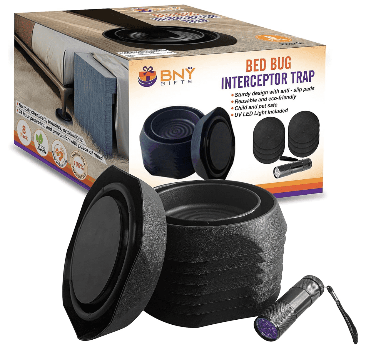 Bed Bug Trap, Bed Bug Interceptors with Anti Skid Pads and Black Light ...