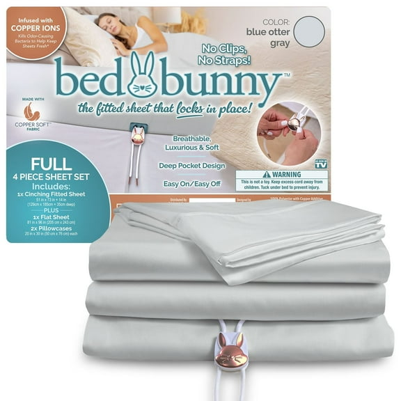 Full Locking Fitted Bed Sheet Set (4 Pcs), Stays On & Wont Slip Off, Built-in StayFit Compression System Hugs Mattresses, AS SEEN ON TV, Wrinkle & Stain Resistant CopperSoft Fabric (Gray)