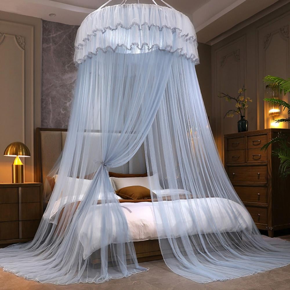 Bed Canopy, Bed Curtain for Double to King Size Canopy Curtains for Baby Kids Adult Round Lace Dome Quick Easy Installation for Bedroom Decoration, Gray