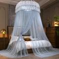 thumbnail image 1 of Bed Canopy, Bed Curtain for Double to King Size Canopy Curtains for Baby Kids Adult Round Lace Dome Quick Easy Installation for Bedroom Decoration, Gray, 1 of 9