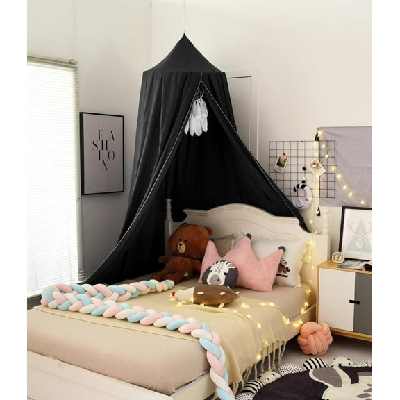 Bed Canopy for Boys Girls,Crib Canopy Curtains,Extra Large Dome Mosquito Net Reading Nook Canopy for Kids Boys Twin Full Queen Size Bed,Fire Retardant Fabric (Black)