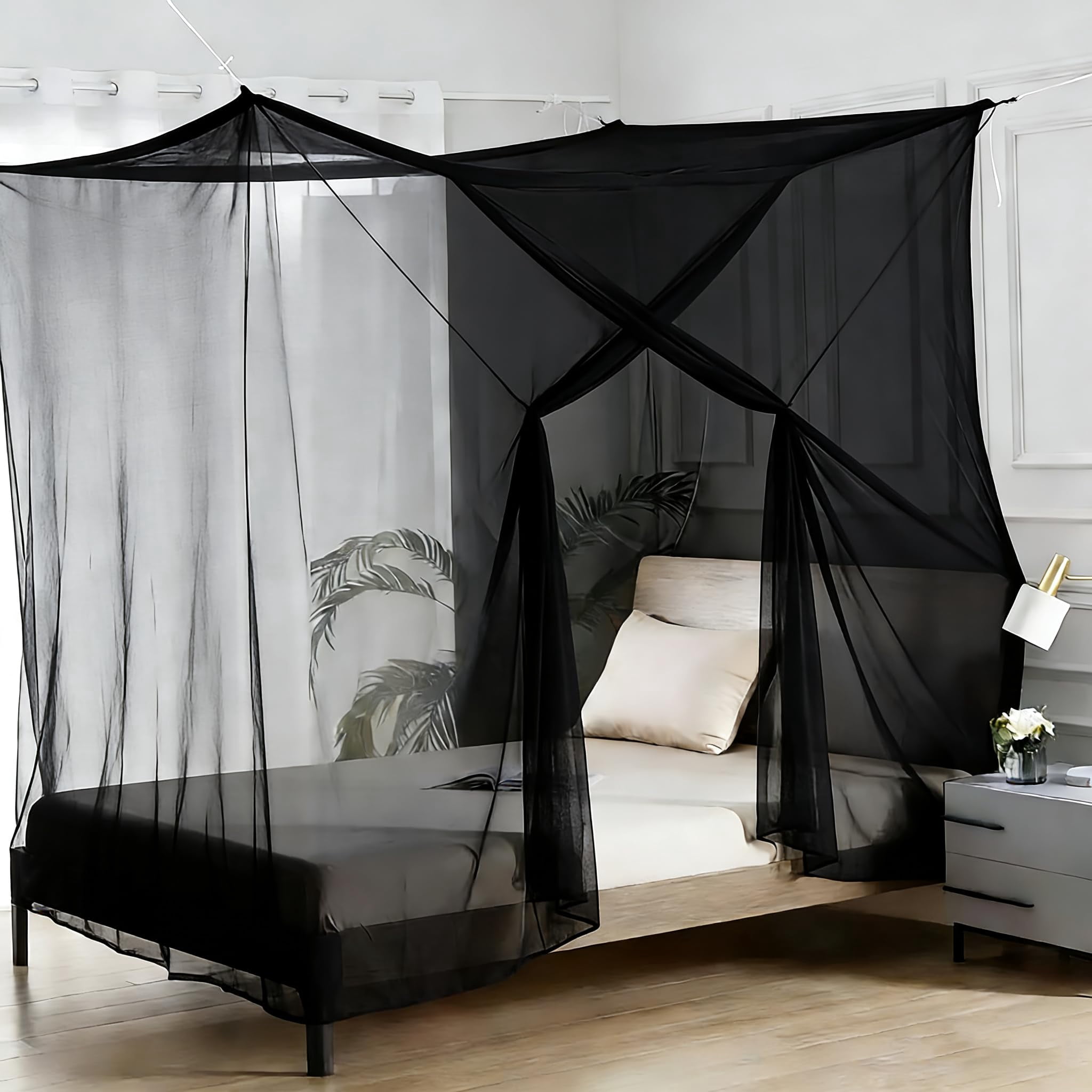 Bed Canopy Curtain Full Queen King Size Mosquito Net Drapes Indoor Outdoor Room Decor White