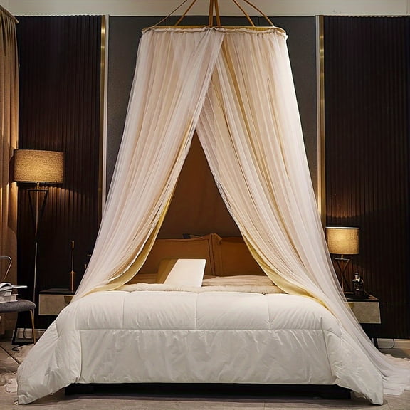 Bed Canopy For Girls & Adults, Round Dome Lace Canopies Netting, Elegant Double Layer Bed Canopy Drapes For Decoration, Playing, Reading, Sleepping