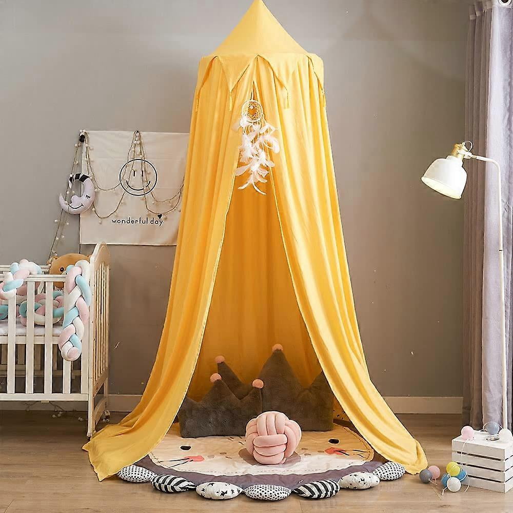 Bed Canopy For Girls, Boys, Baby Bed, Mosquito Net Canopy, Children's Room, Bedroom Decoration, Play Tents, Children's Gift (Tassel Yellow)