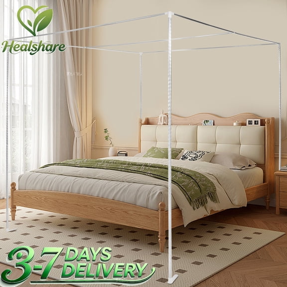 Bed Canopy Frame, Canopy Frame, Mosquito Net Canopy Frame, 2x2x2m Steel Plastic, Spiral Embossing Process, Rustproof Durable, 4 Corner Support, Insect Protection, Romantic Decor, Comfy Sleep