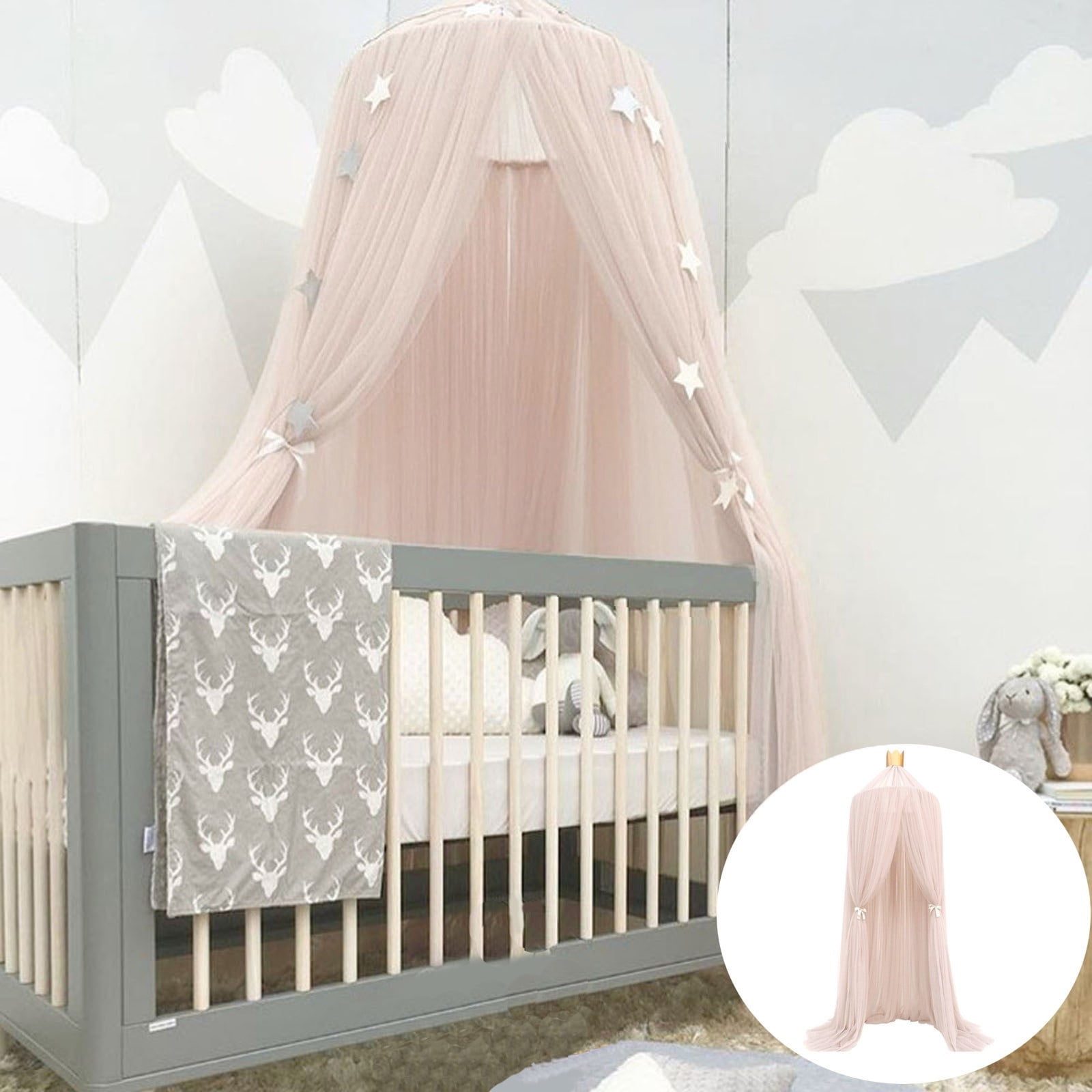 Bed Canopy for Girls Boys Bedroom Decor, Round Dome Mosquito Net for Baby Crib, Nook Castle Game Tent Nursery Decoration for Child, Play or Reading(23.6"*94.5",Light Beige)