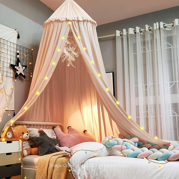 Bed Canopy for Girls Dreamy Frills Ceiling Hanging Princess Canopy Bedroom Decoration Soft Canopy Net Reading Nook Extra Large Full Queen Size Bed Canopies - Light Pink