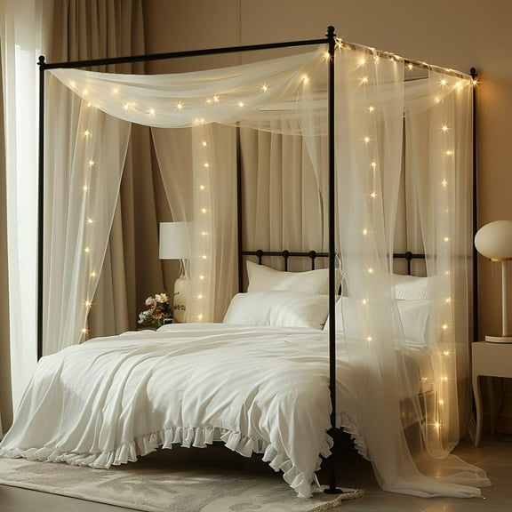 Bed Canopy for Girls with Lights 30 * 228in King Canopy Bed Curtains for Queen & Full Bed White Tulle Canopy Bed Scarf,Sheer Bed Drapes,Twin King Canopy Bed Home Decor