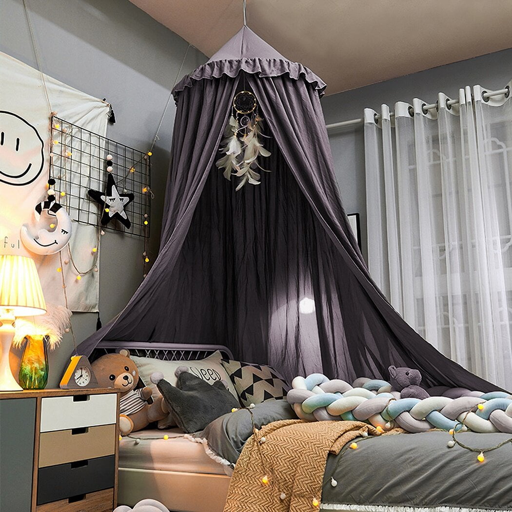 Bed Canopy for Kids, Large Castle Tent Canopy, Grey Hanging Frills ...