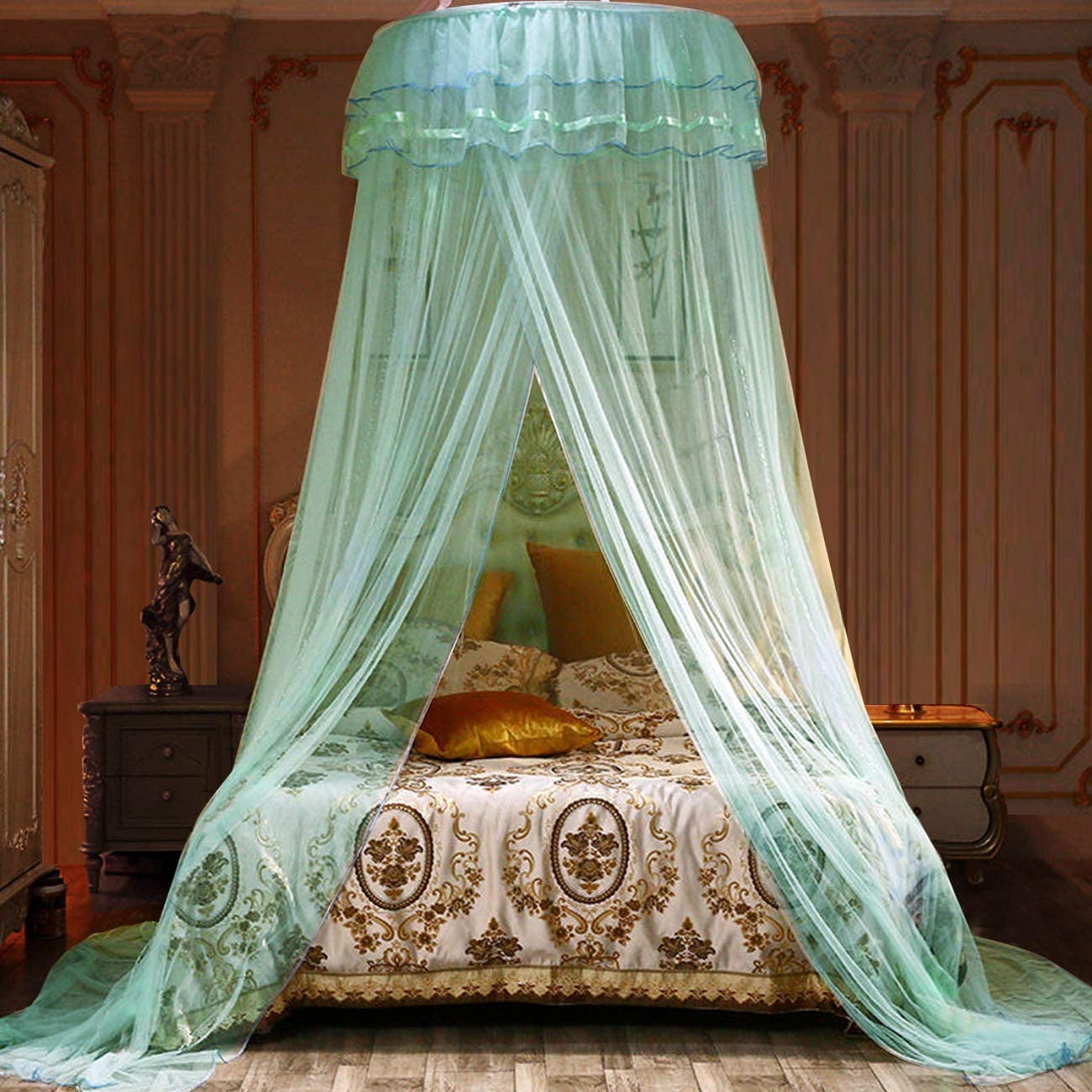 Bed Canopy Lace Mosquito Net for Girls Beds, Unique Princess Play Tent Mesh Canopies Large Lace Dome Curtain Drapes Home & Travel (Green)