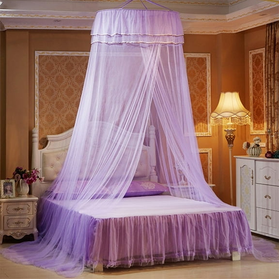 Bed Canopy Lace Mosquito Net for Girls Beds, Unique Princess Play Tent Mesh Canopies Large Lace Dome Curtain Drapes Home & Travel (Purple)