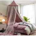 thumbnail image 1 of Bed Canopy for with Lights,Double Layer Princess Round Dome Dreamy Mosquito Net Bedding Girls Room Castle Play Tent Hanging House Decor Reading Nook Canopies(Jujube Red/White), 1 of 14