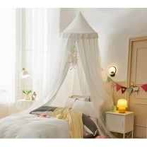 Bed Canopy for with Lights,Double Layer Princess Round Dome Dreamy Mosquito Net Bedding Girls Room Castle Play Tent Hanging House Decor Reading Nook Canopies(White/White)