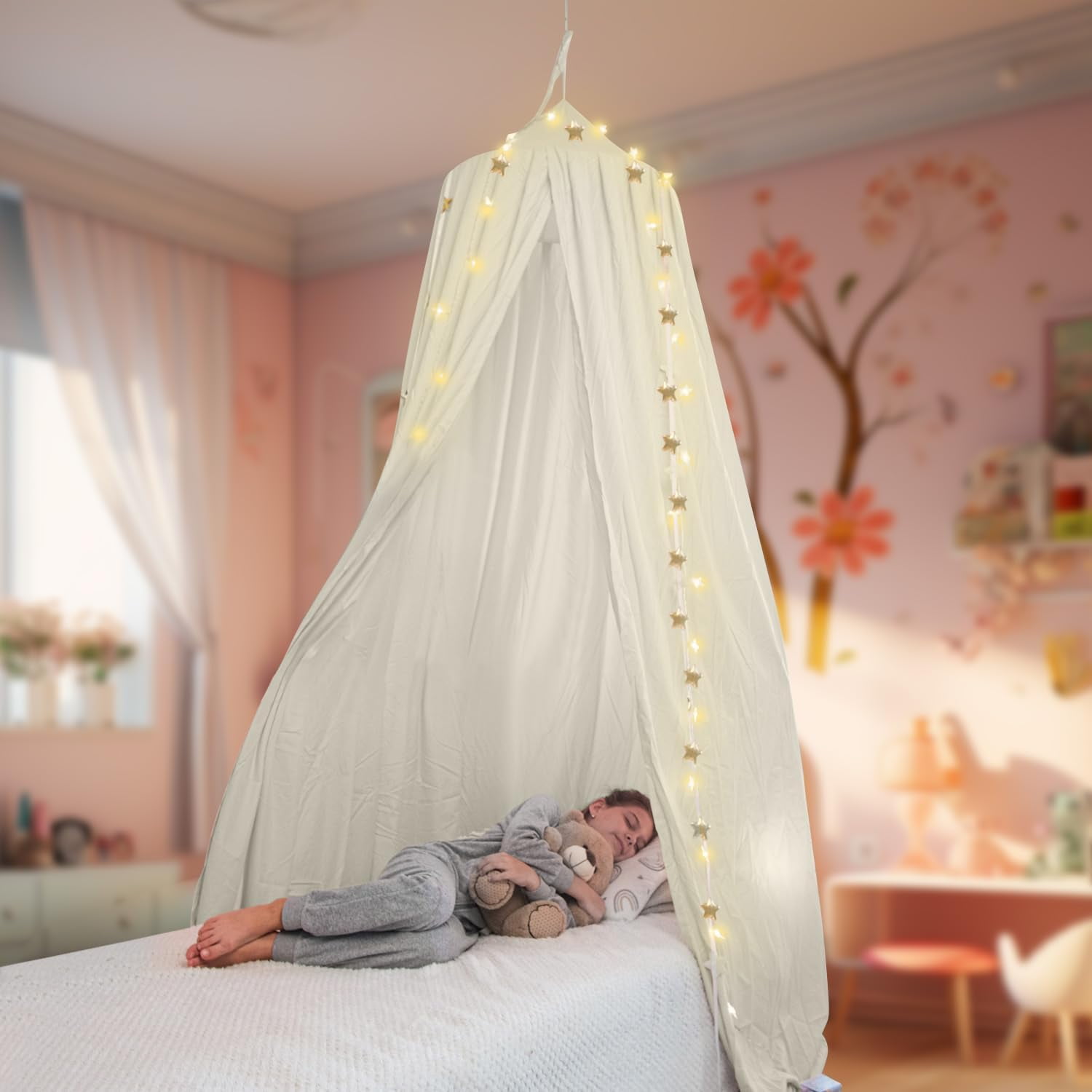 Bed Canopy with Lights, Bed Canopy for Girls Room, Princess Bed Canopy