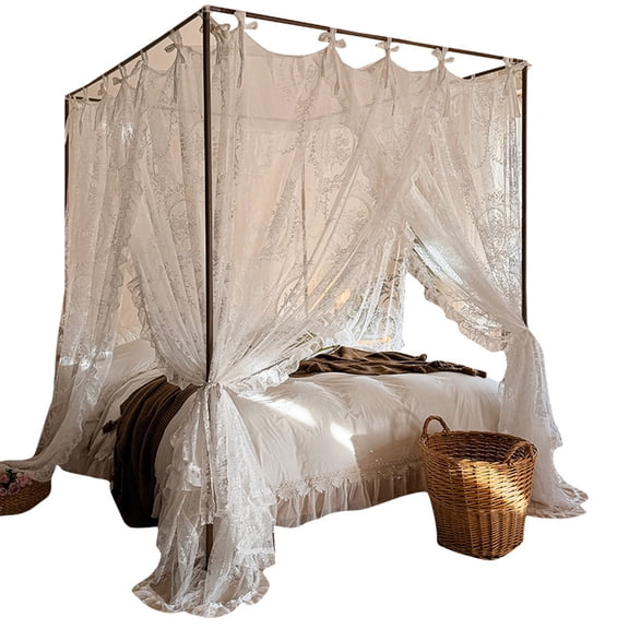 Bed Canopy Mosquito Net,Four Poster Bed Curtains,Double Layer Drape Netting,Practical And Beautiful,Wind And Light Protection,Suitable For Girls Adults Bedroom Decoration