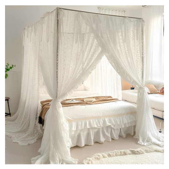 Bed Canopy Mosquito Net,Four Poster Bed Curtains,Sheer Mesh Canopies Drapes Room Decor For Adult Bedroom,Garden,Camping