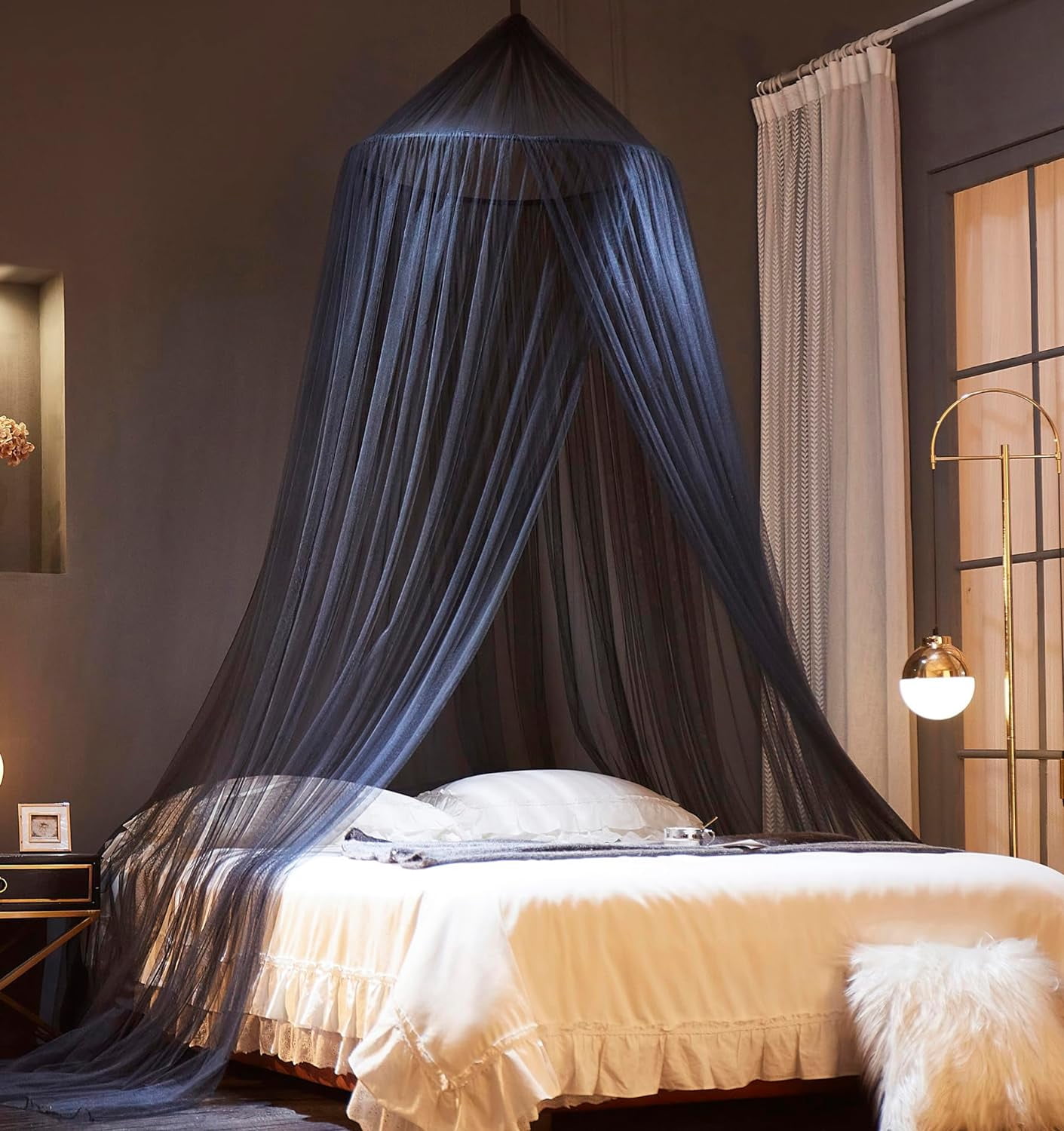 Bed Canopy Mosquito Net for Bed, Curtains, Dome Netting Tent, Indoor Outdoor, Black, Full Size
