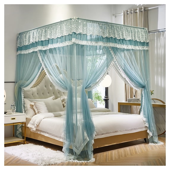 Bed Canopy Net, Corner Post Curtains, Bedroom Decor Bed Curtains Mosquito Net,Four Poster Design, with Frame for Girls