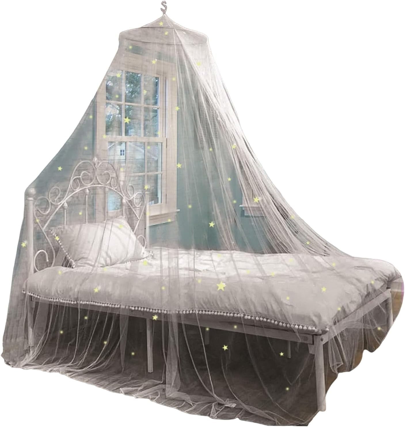 Bed Canopy, Princess Bed Curtain Net, Fluorescent Stars Design Round