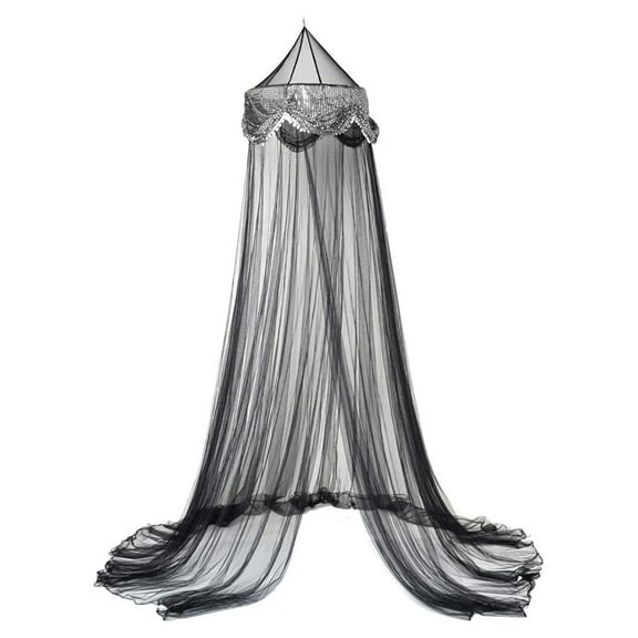 Bed Canopy Round Hoop Mosquito Netting with Sequins - 60x250x1200cm Black - Bedroom Decor Drapes for Twin, Queen, King Beds