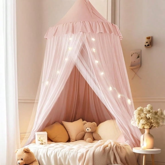 Bed Canopy with Star Lights Double Layer Canopy for Bed Princ Play Tent for Girls Room Breathable Canopy Bed Curtain for Reading Nook hine Washable Canopy 25.6''x106'' Pink