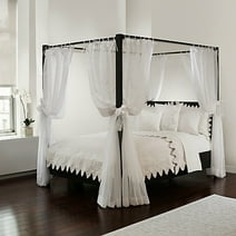 Bed Canopy White Sheer Panels, Complete 8 Piece Set with Tie Backs, Fits all Size Beds
