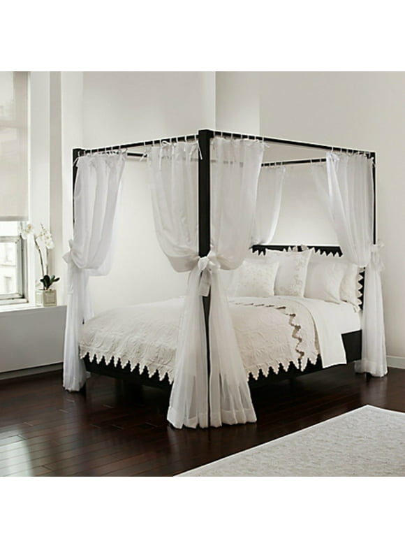 Bed Canopy White Sheer Panels, Complete 8 Piece Set with Tie Backs, Fits all Size Beds