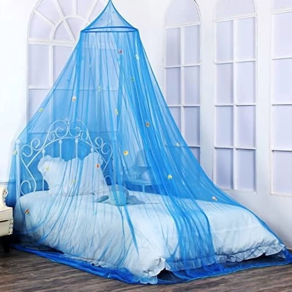Bed Canopy for Children with Glowing Marine Life, Blue Bed Curtains for Kids & Toddler Beds, Twin, Full & Queen, Mosquito Net Canopy for Boys Bedroom