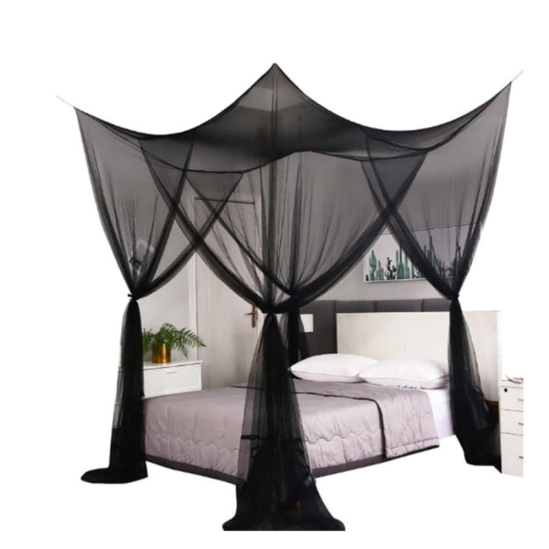 Bed Canopy for Full Queen King Size Bed, Canopy Bed Curtains Elegant Mosquito Net, Mosquito Netting for Camping Patio Indoor Outdoor Bug Net, Black